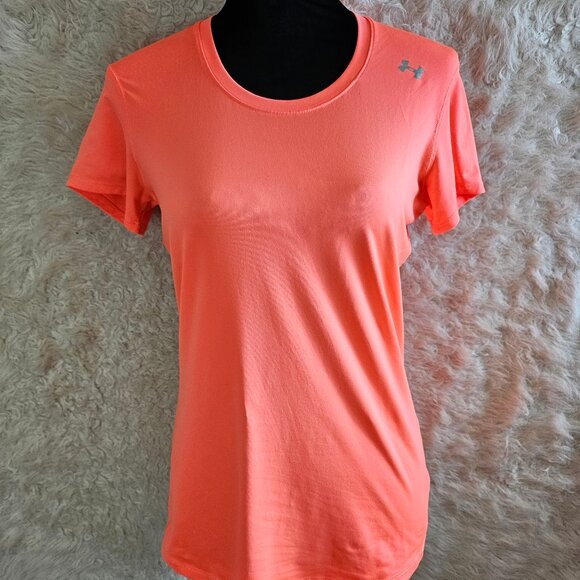 Under Amour Women's Orange Fitted Heatgear Short Sleeve Crew-Neck Shirt Size S - Picture 1 of 7